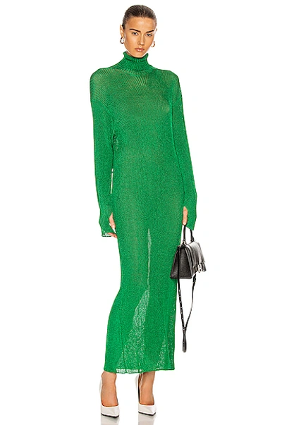 Shop Balenciaga Metallic Rib Dress In Green