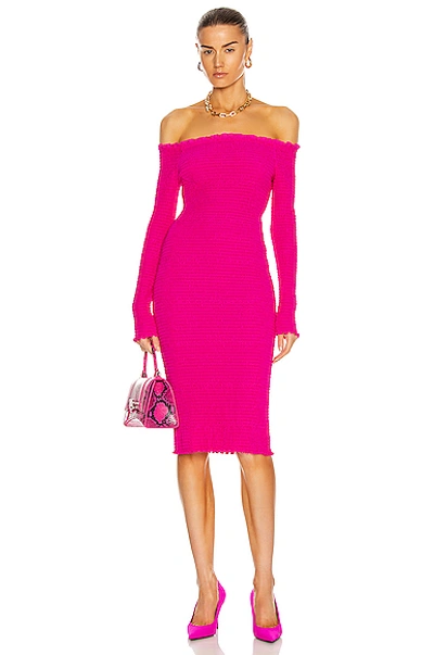 Shop Balenciaga Smocked Mini Dress In Lipstick Pink