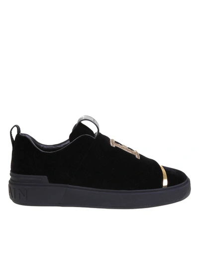 Shop Balmain B Court Sneakers In Black Velvet In Black/gold