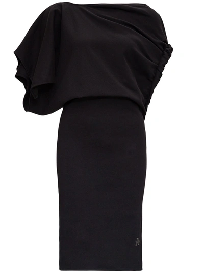 Shop Attico Draped Black Jersey Dress