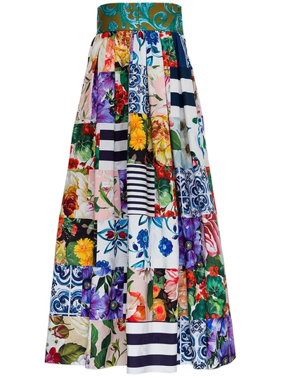 Shop Dolce & Gabbana Long Patchwork Cotton Poplin Skirt In Multicolor