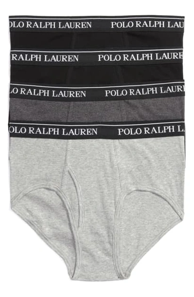 Shop Polo Ralph Lauren 4-pack Low Rise Cotton Briefs In Grey/ Black Multi