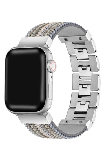 Shop The Posh Tech Beaded Bracelet Strap For Apple Watch In Grey / Gold-42/ 44mm