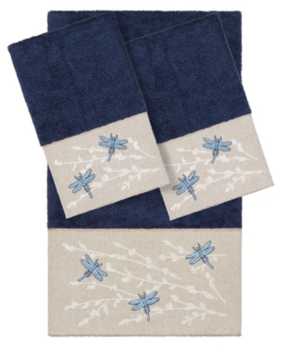 Shop Linum Home Braelyn Embellished Towel Set, 3 Pieces Bedding In Navy