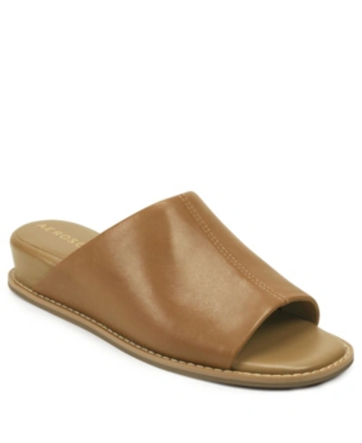 Shop Aerosoles Women's Yorketown Wedge Slide Sandals Women's Shoes In Tan Leather
