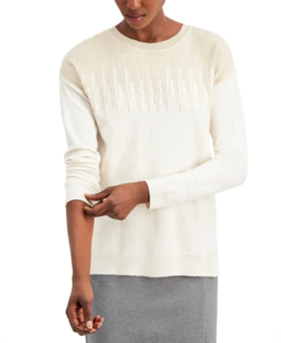 Shop Alfani Metallic-detail Vented-hem Sweater, In Regular & Petite, Created For Macy's In Pure Ivory