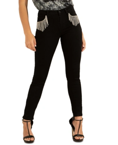 Shop Guess Embellished Fringe Skinny Jeans In Rinse