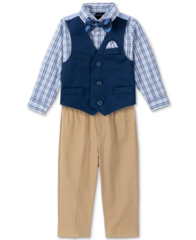 Nautica Toddler And Little Boys Windowpane Duo Vest, 4-piece Set In Dark Blue