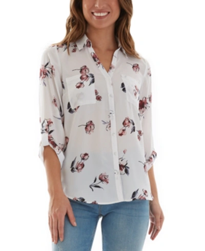 Shop Bcx Juniors' Floral-print Collared Shirt In Floral Print