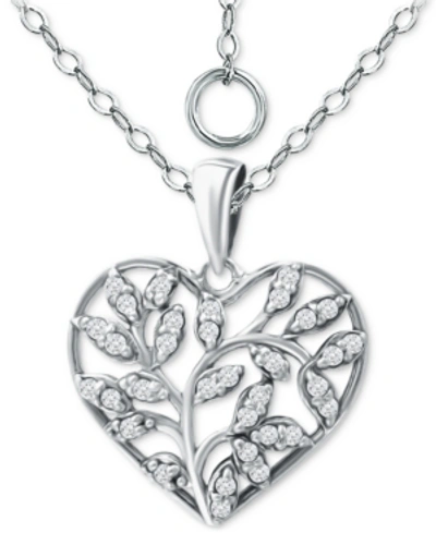 Shop Giani Bernini Cubic Zirconia Heart 16" Pendant Necklace, Created For Macy's In White
