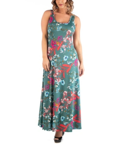 Shop 24seven Comfort Apparel Women's Plus Size Sleeveless Floral Maxi Dress In Multi