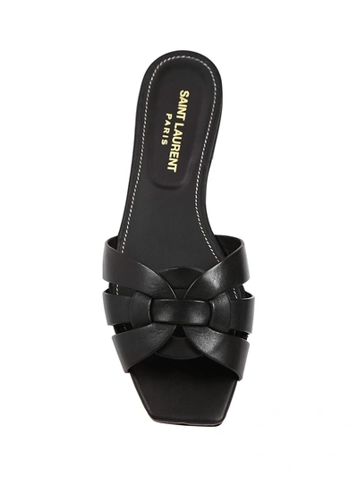 Shop Saint Laurent Women's Tribute Leather Slides In Black 1