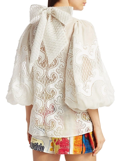 Shop Zimmermann Women's Brightside Knot Embroidered Blouse In Ivory