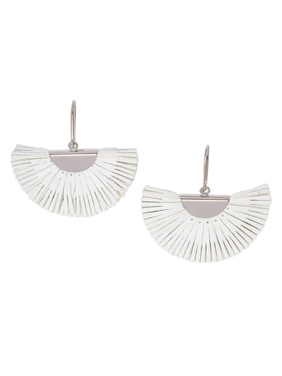 Shop Isabel Marant Leather Fan Earrings In White Silver