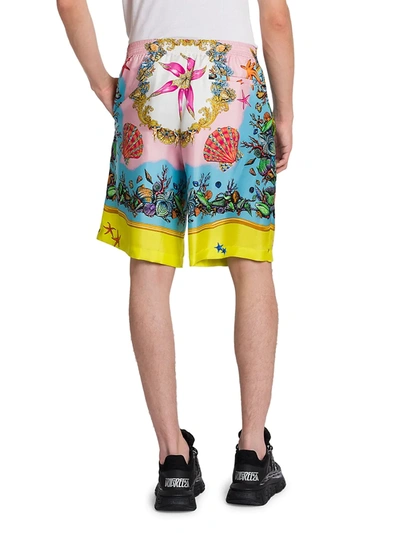 Shop Versace Tr Sor De La Mer Silk Shorts In Yellow Multi