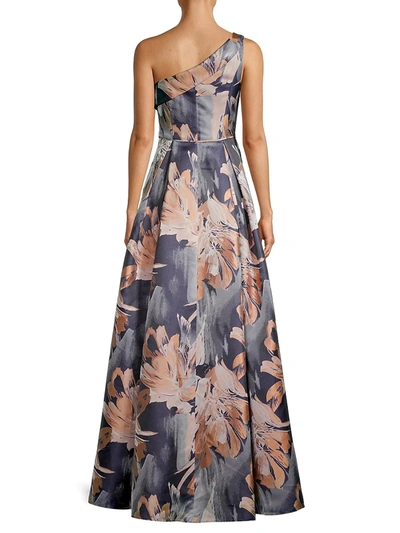 Shop Aidan Mattox Women's Floral On-shoulder Gown In Blue Multi