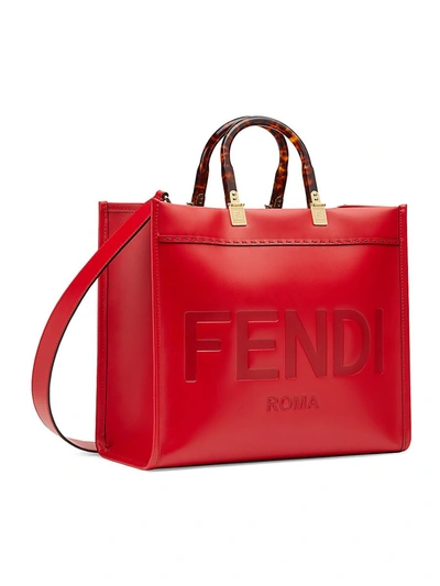 Shop Fendi Women's Medium Sunshine Logo Leather Shopper In Fuoco Oro