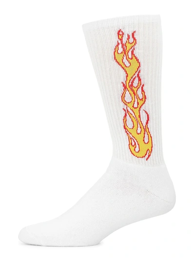 Shop Palm Angels Flames Crew Socks In White