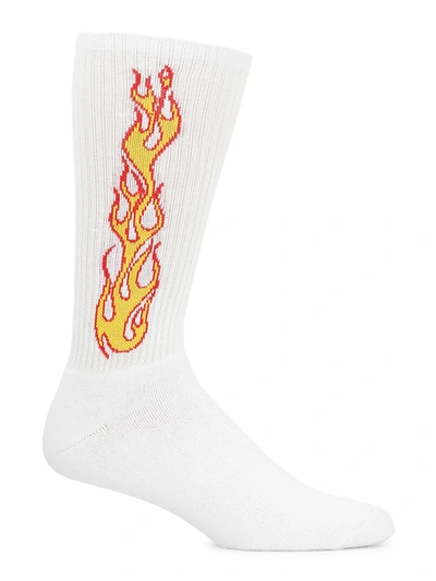 Shop Palm Angels Flames Crew Socks In White
