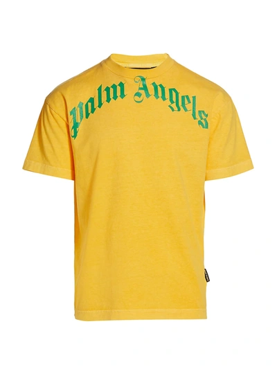 Shop Palm Angels Men's Vintage Logo Cotton T-shirt In Yellow Green