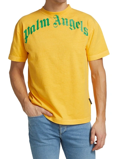 Shop Palm Angels Men's Vintage Logo Cotton T-shirt In Yellow Green