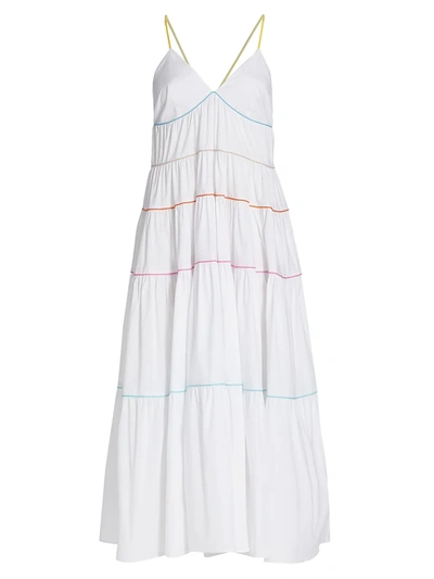 Shop Staud Cleo Tiered Midi Dress In White Multi