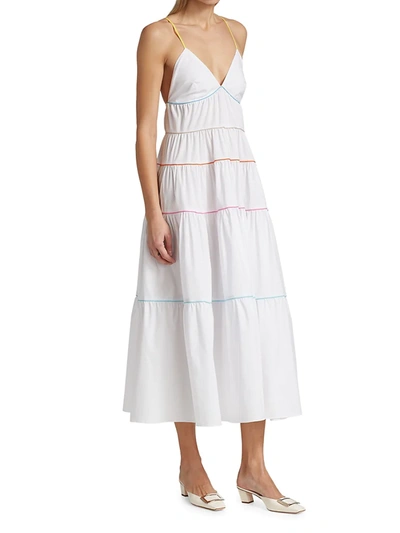 Shop Staud Cleo Tiered Midi Dress In White Multi
