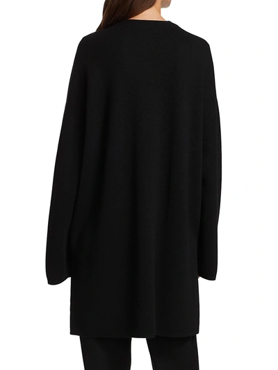 Shop St John Milano Wool Knit Drop Shoulder High-low Cardigan In Black