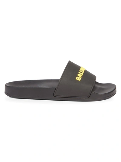 Shop Balenciaga Men's Logo Rubber Pool Slides In Black