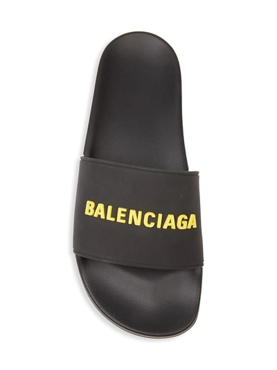 Shop Balenciaga Men's Logo Rubber Pool Slides In Black