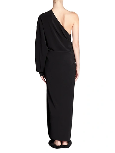 Shop Balenciaga One-shoulder Knotted Wrap Dress In Black