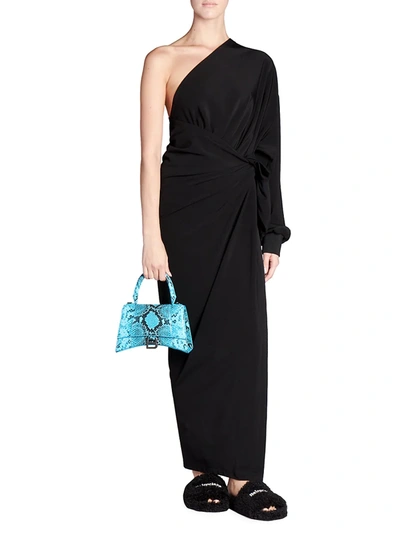 Shop Balenciaga One-shoulder Knotted Wrap Dress In Black