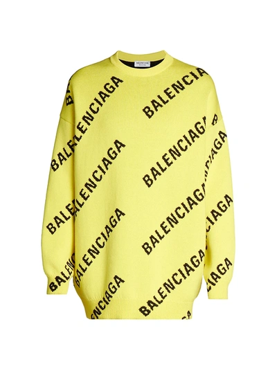 Shop Balenciaga Allover Logo Crewneck Sweater In Yellow Black