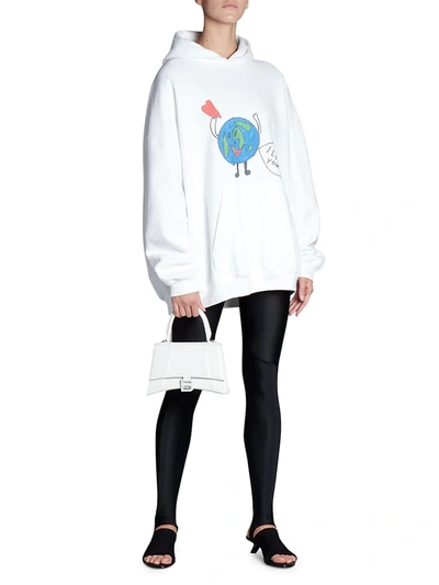 Shop Balenciaga Love Earth Oversized Graphic Hoodie In White Black