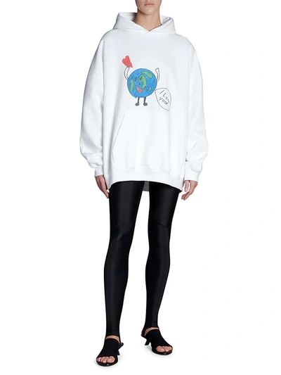 Shop Balenciaga Love Earth Oversized Graphic Hoodie In White Black