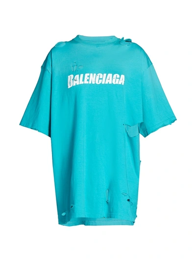 Shop Balenciaga Caps Vintage Jersey T-shirt In Turquoise White