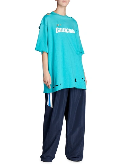 Shop Balenciaga Caps Vintage Jersey T-shirt In Turquoise White