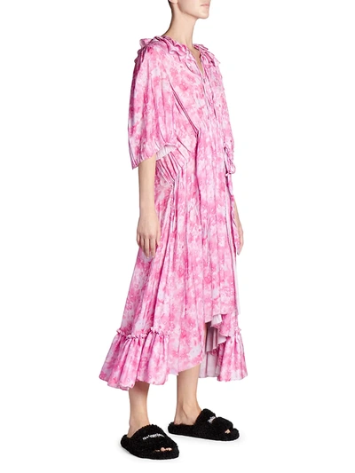 Shop Balenciaga Floral Ruffle Wrap Dress In Pink
