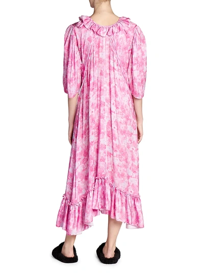 Shop Balenciaga Floral Ruffle Wrap Dress In Pink