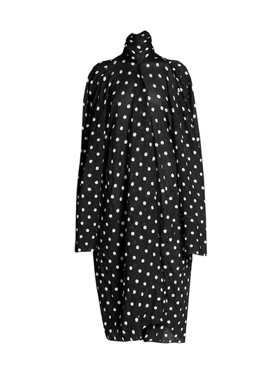 Shop Balenciaga Creased Polka-dot Turtleneck Midi Dress In Black White