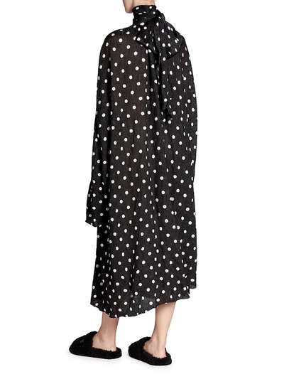 Shop Balenciaga Creased Polka-dot Turtleneck Midi Dress In Black White