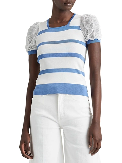 Ralph Lauren Horizontal-stripe Short-sleeve Top In French Blue/lux Cream |  ModeSens