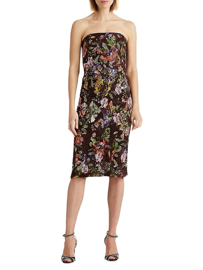 Shop Ralph Lauren Karolin Embellished Lace Cocktail Dress In Bright Brown