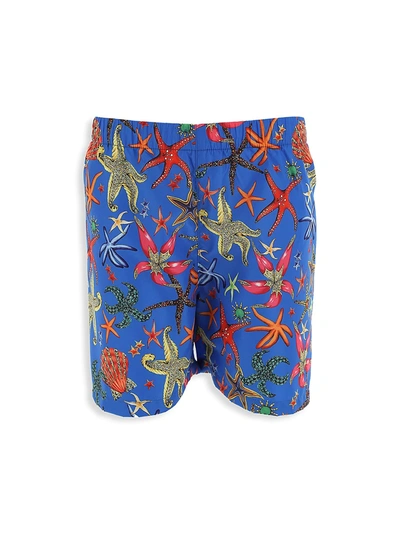 Shop Versace Boy's Tresor De La Mer All Over Shorts In Bluette