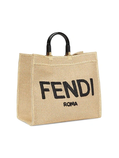 Shop Fendi Large Sunshine Logo Raffia Shopper In Paglia Neroos