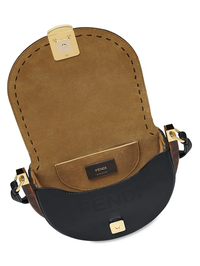 Shop Fendi Moonlight Leather Saddle Bag In Black