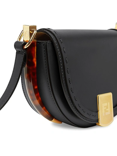 Shop Fendi Moonlight Leather Saddle Bag In Black