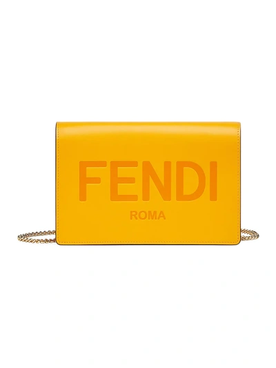 Shop Fendi Women's Medium Leather Wallet-on-chain In Clementine