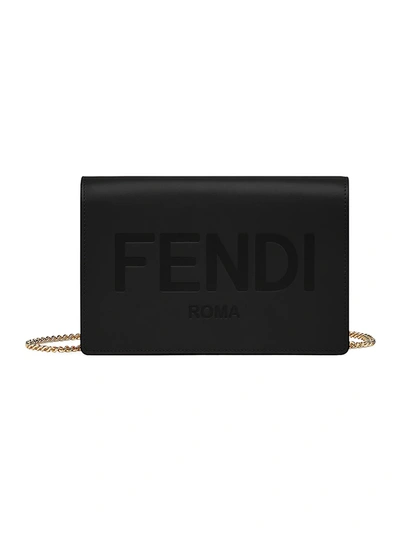 Shop Fendi Medium Leather Wallet-on-chain In Black