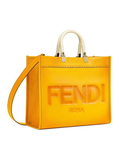Shop Fendi Women's Medium Sunshine Logo Leather Shopper In Clementine